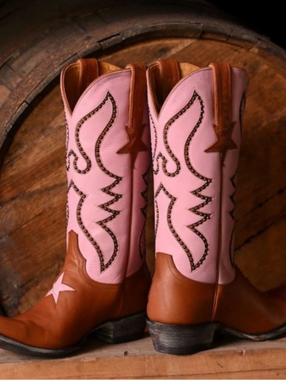 Old Gringo LORKA 13” Pink and Brown Studded Star Cowboy Boots